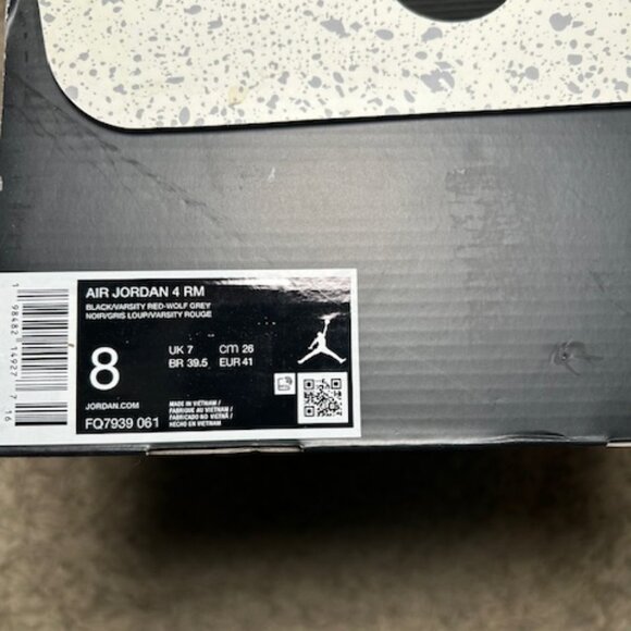 Nike Air Jordan 4 RM Men's Size 8M Black Varsity Red Wolf Grey -FQ7939-061 New - Picture 9 of 9